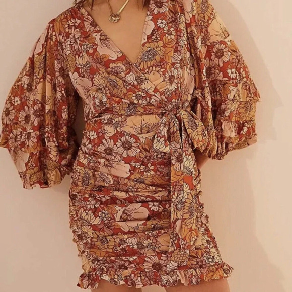 NWT Free People Under Wraps Mini Dress Warm Orange Combo Size 0 - Picture 2 of 11
